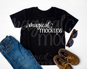 Toddler Shirt Mockup Black - Kid T-Shirt Flat Lay - Youth Boys