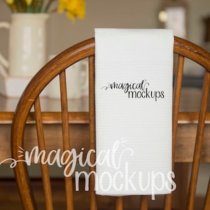 Towel Mockup - Waffle Towel Flat Lay - Blank Kitchen Towel Flat Lay