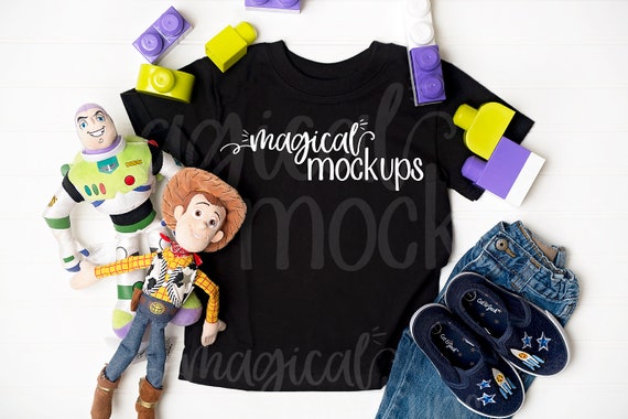 Toddler Tee Mockup In Black Kid T Shirt Flat Lay Youth Etsy