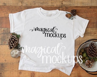 Toddler Tee Mockup White - Winter Chistmas flatlay - Youth Fall