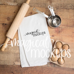 Flour Sack Towel Mockup - Farmhouse Flour Sack Towel Flat Lay - Blank Kitchen Towel Flat Lay
