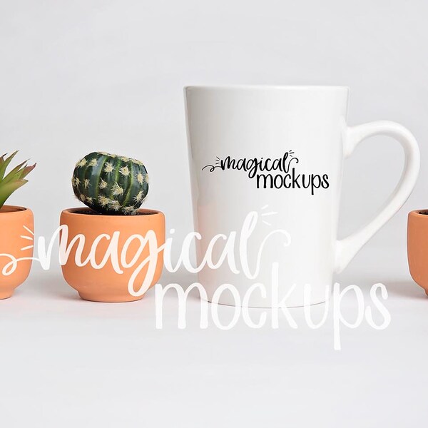 Coffee Mug Mockup - 14 Oz. Blank Mug Stock Photo - Cactus Prickly Cup