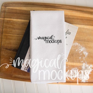 Towel Mockup - Waffle Towel Flat Lay - Blank Kitchen Towel Flat Lay