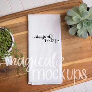 Towel Mockup - Waffle Towel Flat Lay - Blank Kitchen Towel Flat Lay