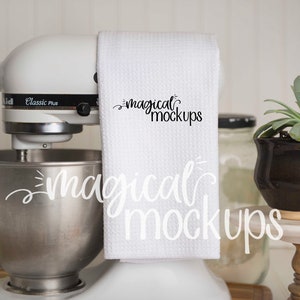 Towel Mockup - Waffle Towel Flat Lay - Blank Kitchen Towel Flat Lay