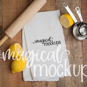 Flour Sack Towel Mockup - Farmhouse Flour Sack Towel Flat Lay - Blank Kitchen Towel Flat Lay