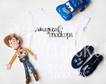 Toddler Tee Mockup in White - Kid T-Shirt Flat Lay - Boys Youth Character