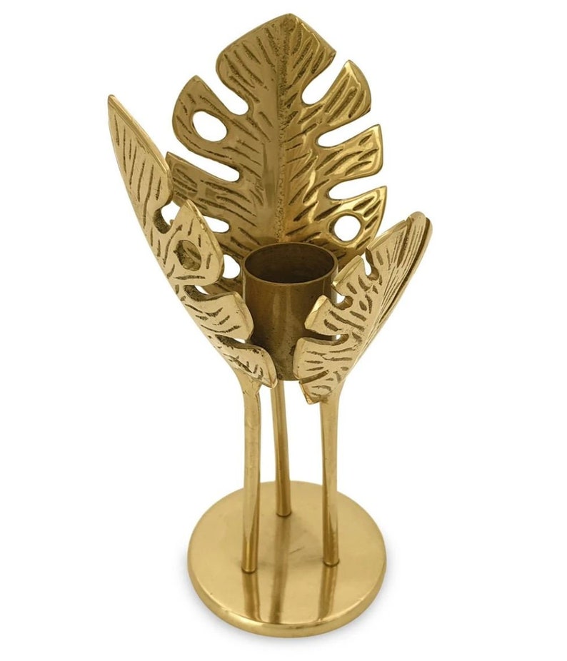 Candle holder / Gold decor / Brass candle holder / Monstera leaf / Gifts for plant lovers / Home decor / Table decor image 6