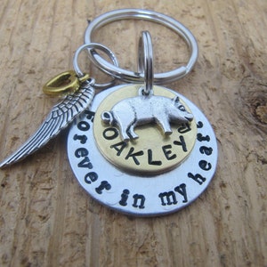 Pig Memorial key chain,hand stamped  key chain, Pig memorial, loss of pig,  death of pig , pig lover gift, Memorial for pig, Cow memorial