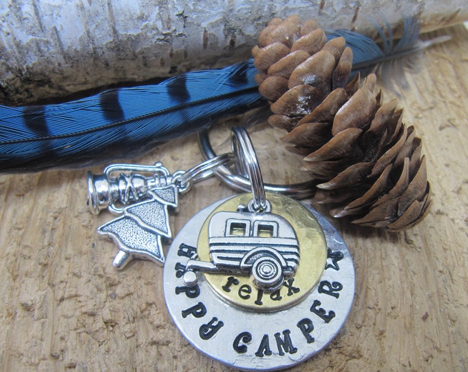 Hand Stamped Key Chain,happy Camper Key Chain, Camper Keys, Escape to ...