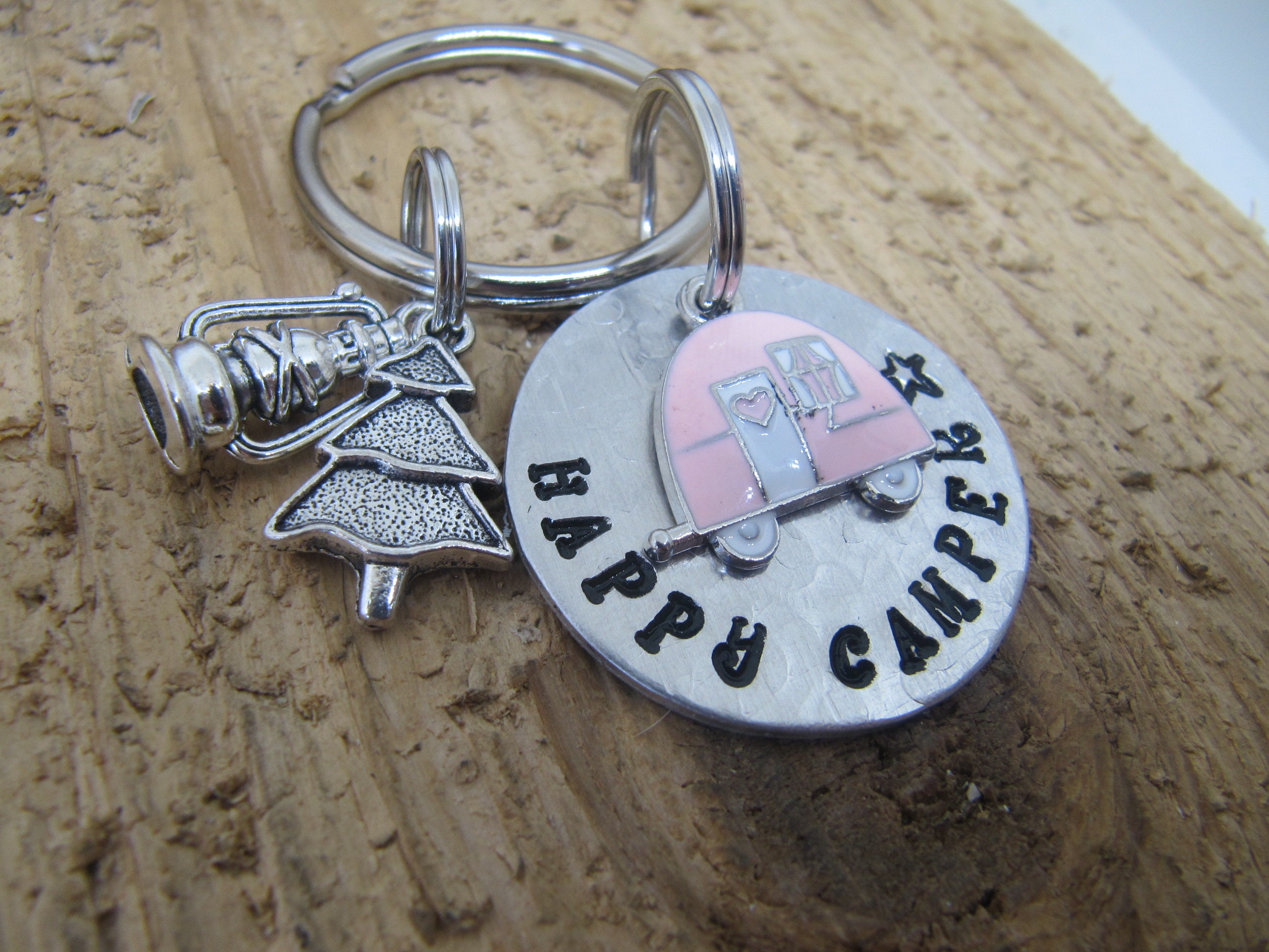 Hand Stamped Key Chainhappy Camper Key Chain Camper Keys Etsy