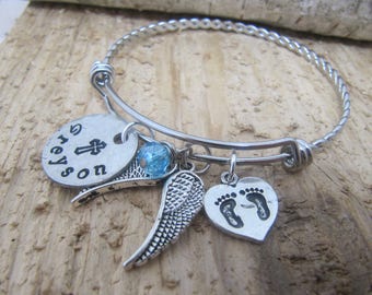 Baby memorial bracelet,Miscarrriage jewelry,Stillborn gift,Baby loss, personalized bracelet,Sypathy gift,Loss of child, bangle bracelet