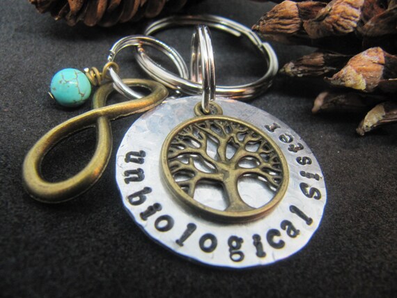 hand stamped BFF jewelry best friend gift soul sisters Unbiological sister key chain