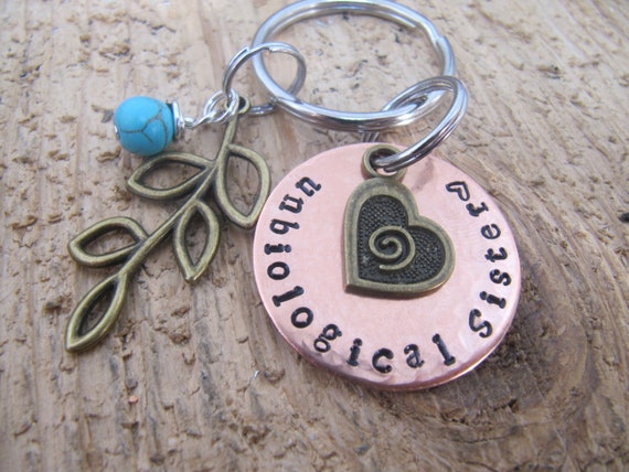 hand stamped BFF jewelry best friend gift soul sisters Unbiological sister key chain