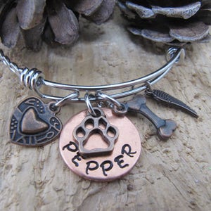 Hand stamped bangle bracelet, Adjustable bracelet, Pet Memorial, Loss of Pet, Memorial bracelet, Bracelet, Pet loss jewelry, sympathy gift