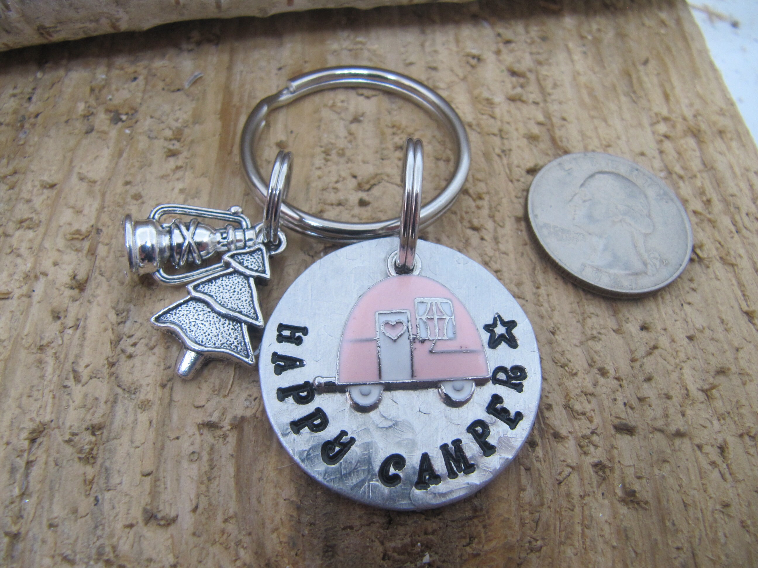 Hand Stamped Key Chainhappy Camper Key Chain Camper Keys Etsy