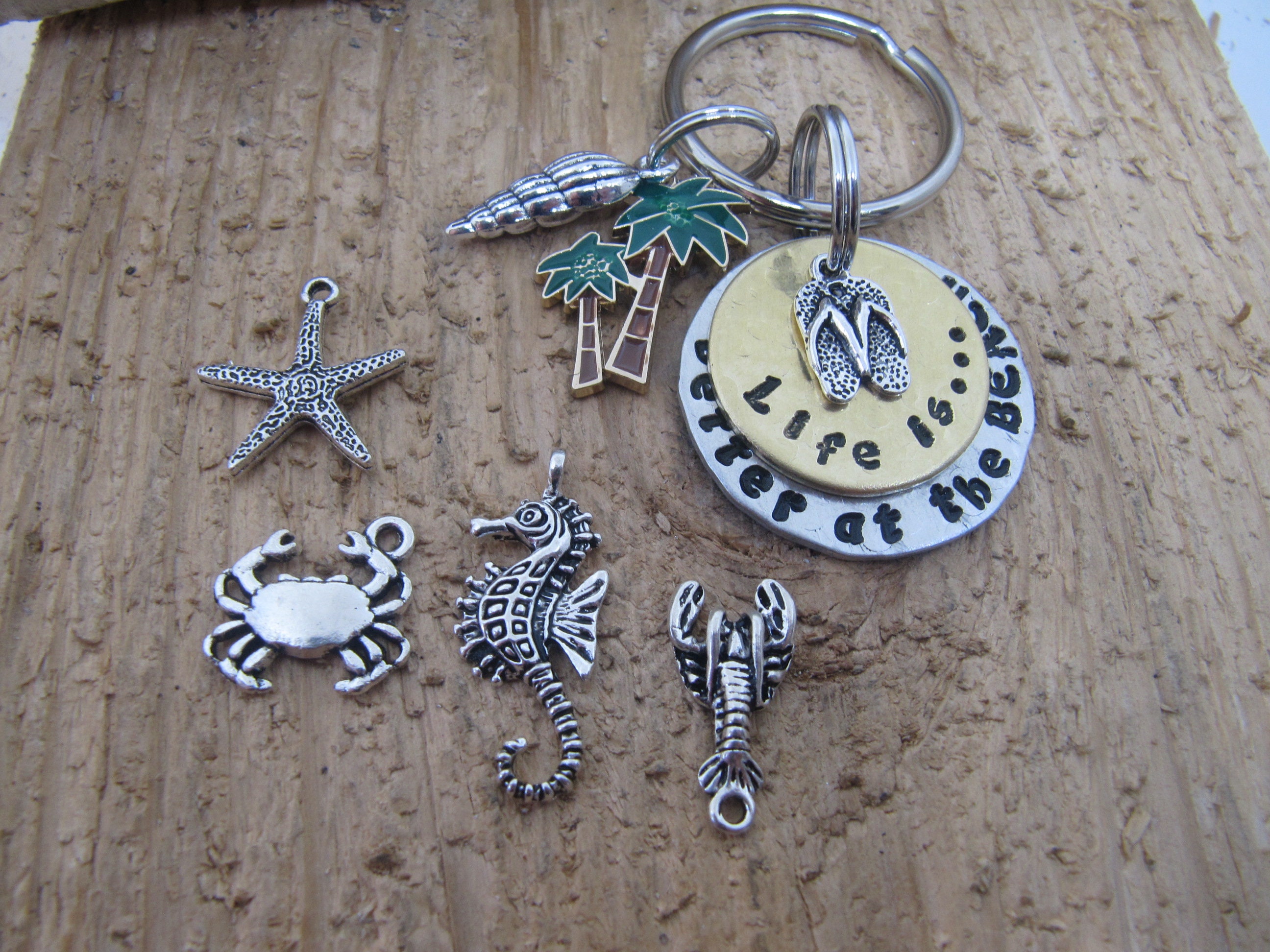Beach key chain hand stamped key chain Life is better at the Etsy