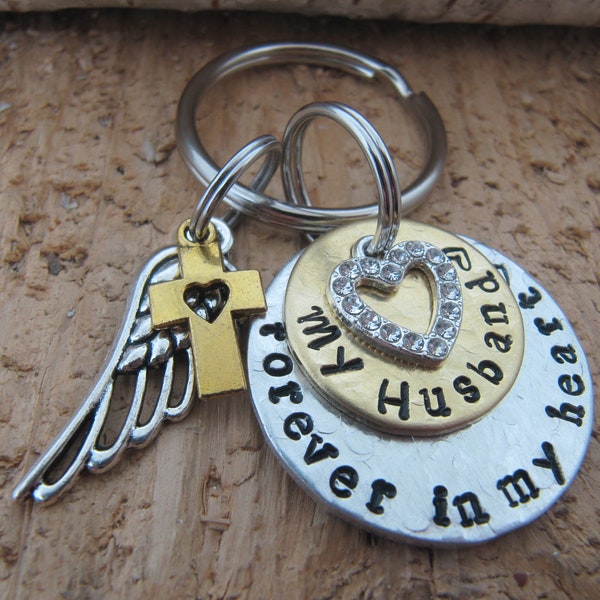 Husband memorial , memorial for loss of husband, death of husband, sympathy gift for  spouse, memorial jewelry, hand stamped key chain