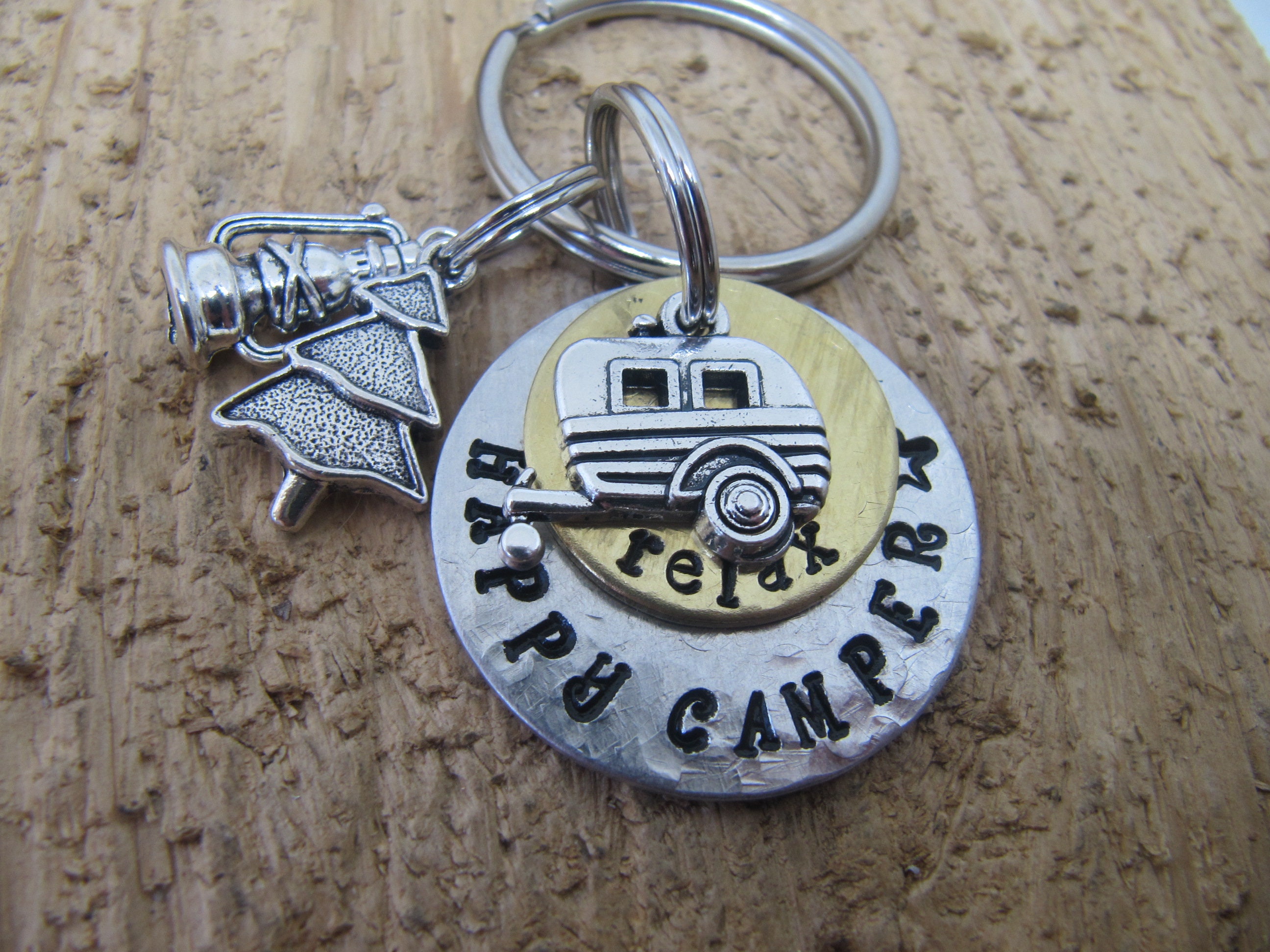 Hand Stamped Key Chainhappy Camper Key Chain Camper Keys Etsy