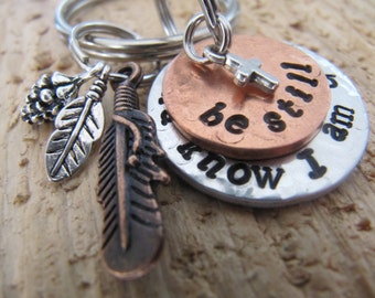 hand stamped keychain//Be Still and Know I am God keychain//God keychain//Be Still key chain//stamped key ring//Inspirational gift