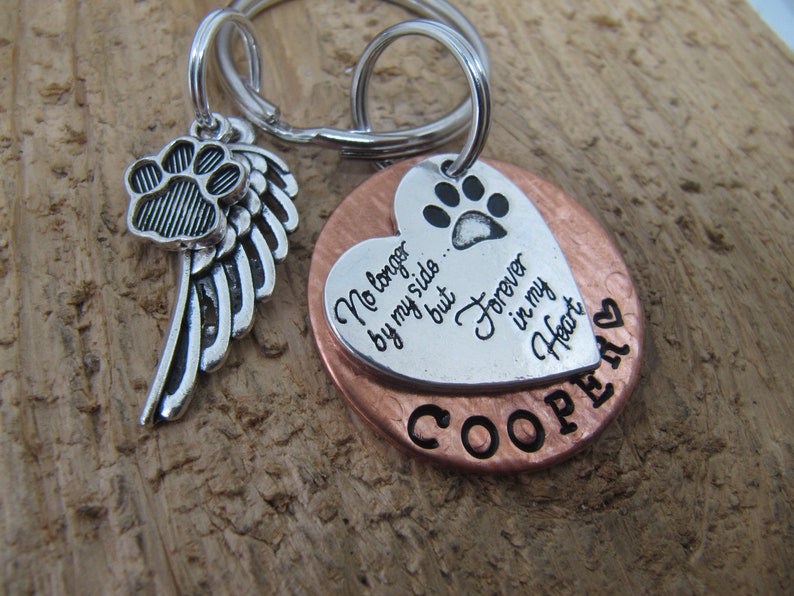 Dog memorial, Cat memorial, Pet memorial key chain, loss of pet, Sympathy gift, loss of pet, No longer by my side forever in my heart image 2