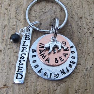 Mama Bear key chain, Mom gift, Mama Bear, Mama bear jewerly, personalized key chain, childrens names, Mothers Day Gift, hand stamped