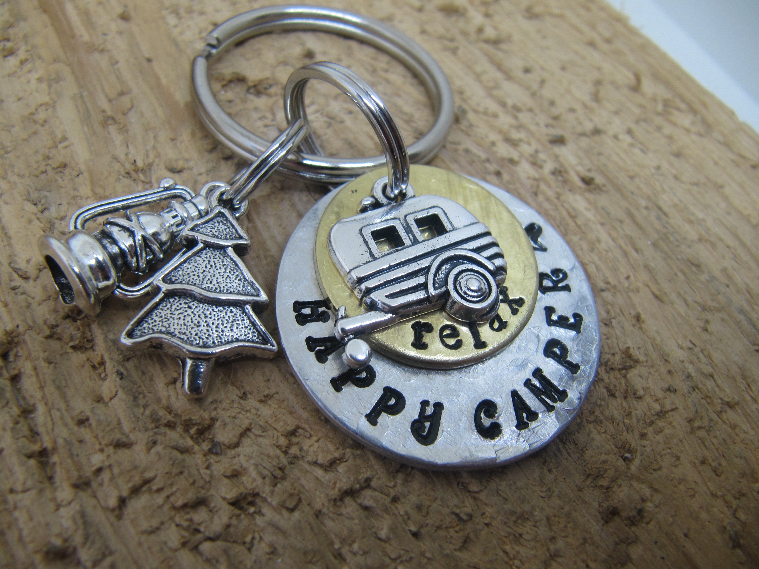 Hand Stamped Key Chainhappy Camper Key Chain Camper Keys Etsy