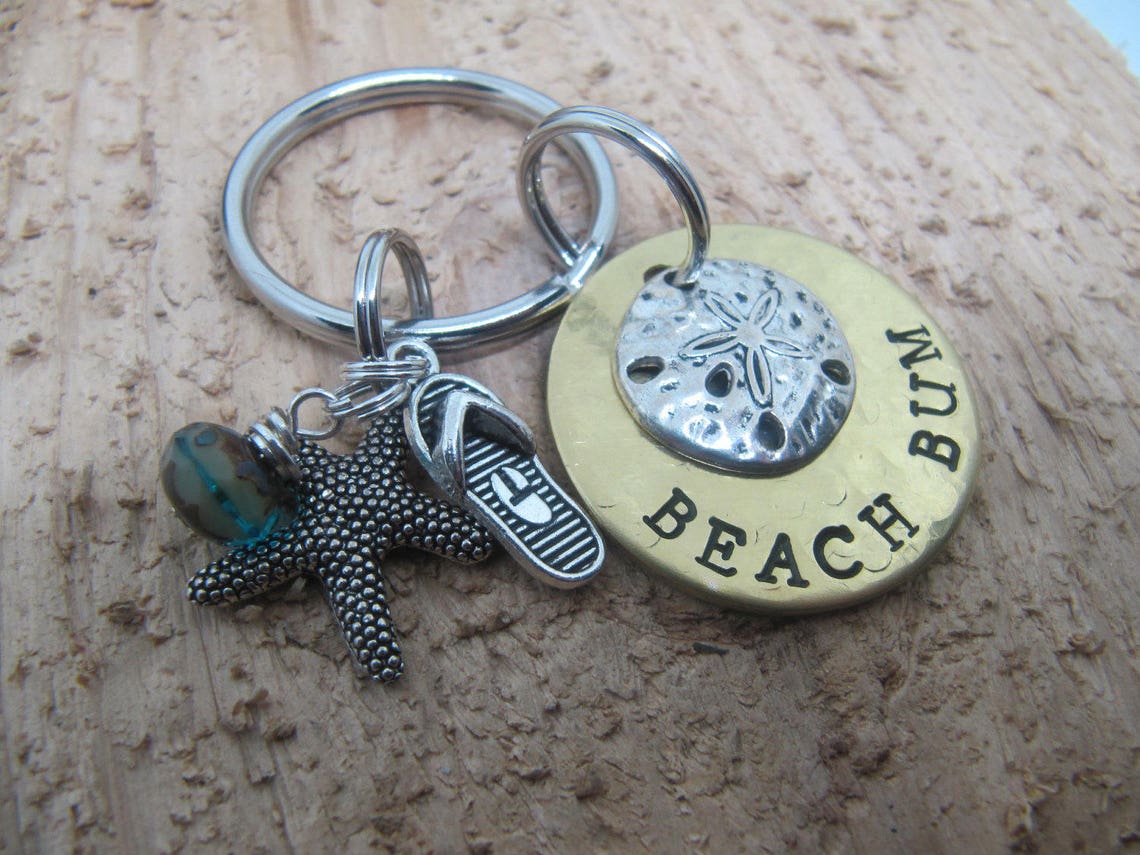 Beach Bum Key Chain, Hand Stamped Key Chain, Beach Key Chain, Beach ...