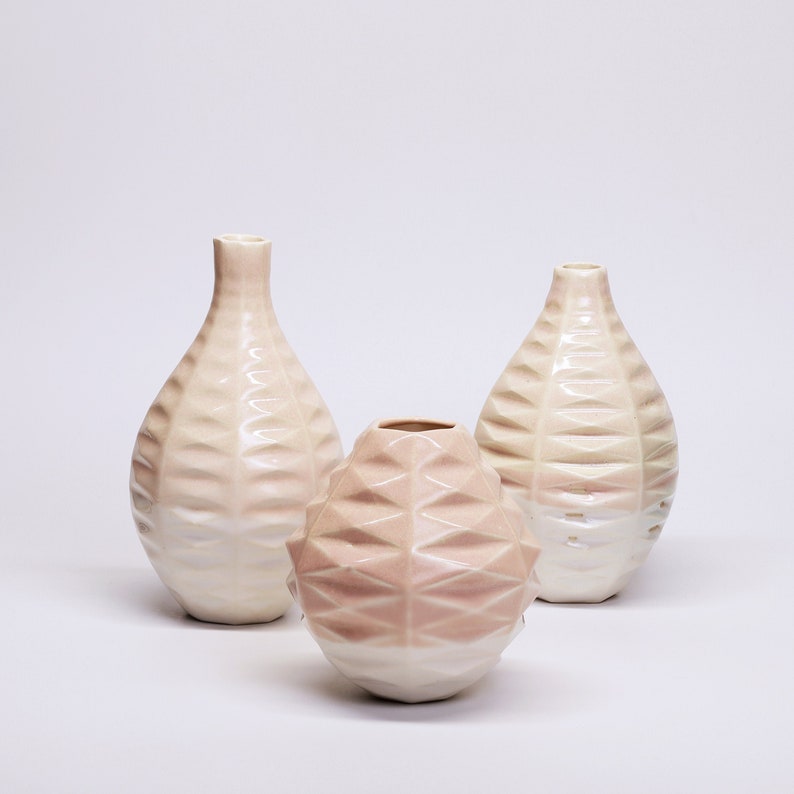 Patterned Ceramic Vase Home Decor Ceramic jar Handmade patterned ceramic Modern vase Ceramic Bottle Textured Ceramic Pink Vase image 1