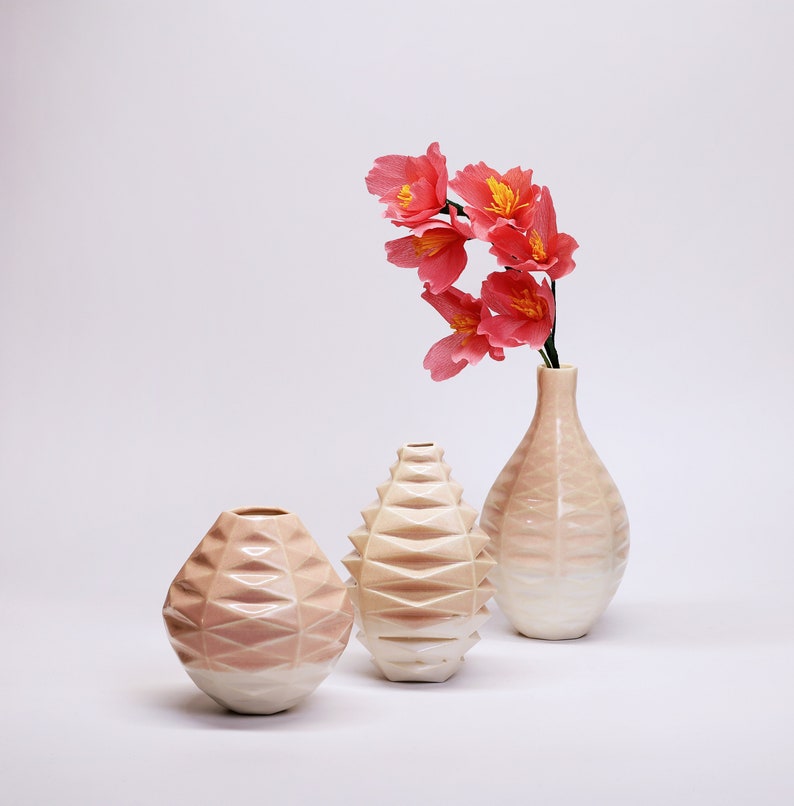 Patterned Ceramic Vase Home Decor Ceramic jar Handmade patterned ceramic Modern vase Ceramic Bottle Textured Ceramic Pink Vase image 6