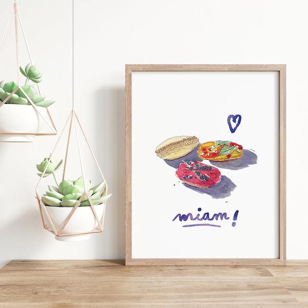 Madeleines, illustrated recipe, watercolor, kitchen poster, Illustration madeleine, yum, kitchen decoration