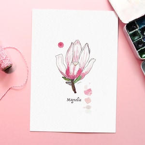 Magnolia, watercolor illustration, botanical art, flower painting, magnolia flower, botanical print, flower illustration