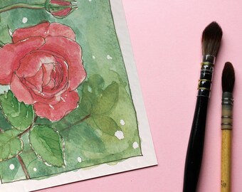 Postcard pink nature watercolor drawing flower