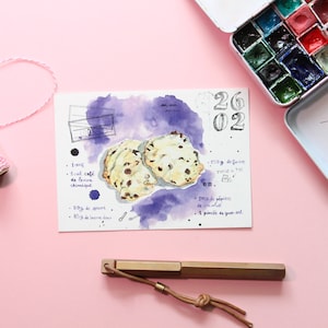 Carte postale aquarelle recette cookie