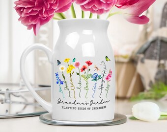 Mothers Day Gift Grandmas Garden Flower Vase, Nanas Garden, Nana Flower Vase Custom Grandkid Name Flower Vase, Grandma Gift, Wildflower Gift