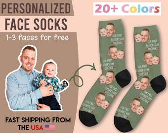 Our First Father's Day Together Socks, Custom Dad Face Socks, Personalized Dad Sock, Happy Father's Day Socks, Put Your Face On Custom Sock