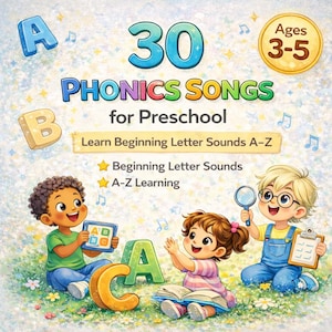 30 Phonics Lieder für die Vorschule | Anfangslaute, Silben & Reime | Früh Alphabetisierung Homeschool Music | Sofortiger Download in mp3-Qualität