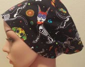 Women 39 s Surgical Cap, Scrub Hat, Chemo Cap, Puppy Sugar Skulls