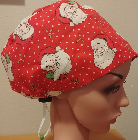 Women's Surgical Cap, Scrub Hat, Chemo Cap,  Vintage Santa