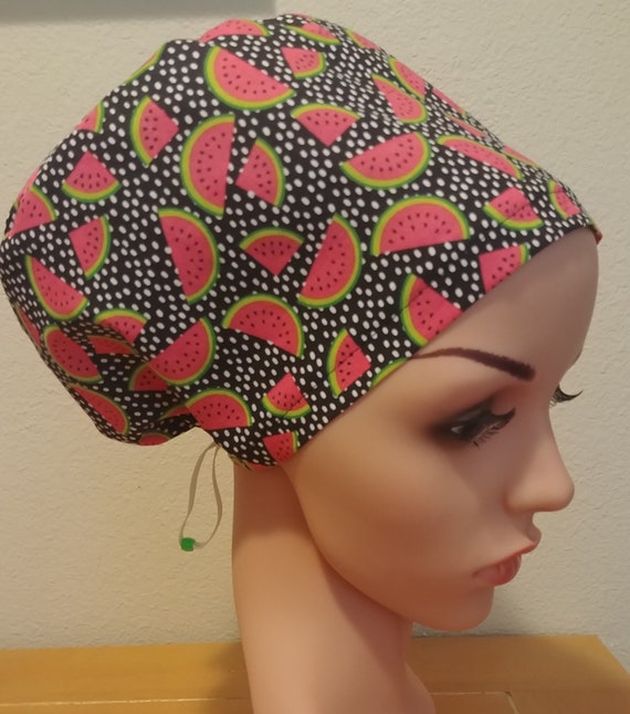 Women's Surgical Cap, Scrub Hat, Chemo Cap, Watermelon Patch