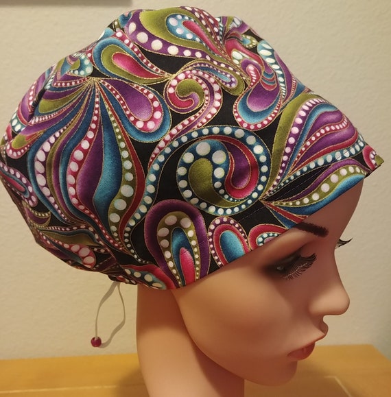 Women's Surgical Cap, Scrub Hat, Chemo Cap, Colorful Swirls