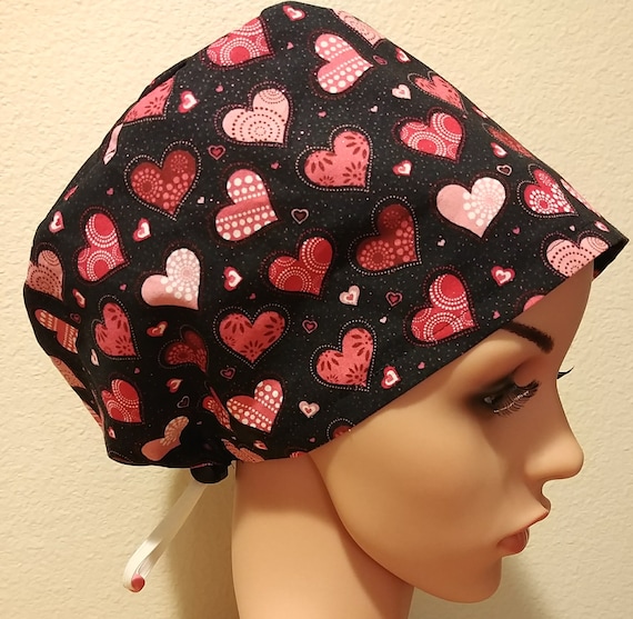 Women's Surgical Cap, Scrub Hat, Chemo Cap, Valentine Hearts