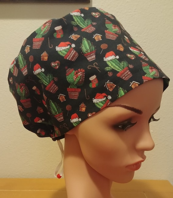 Women's Surgical Cap, Scrub Hat, Chemo Cap, Christmas Cacti