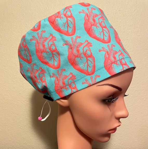 Women's Surgical Cap, Scrub Hat, Chemo Cap,  Hearts