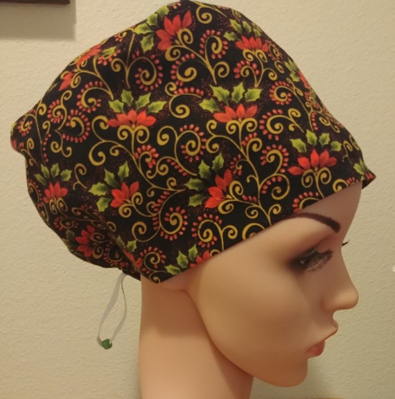 Women's Surgical Cap, Scrub Hat, Chemo Cap, Christmas Floral