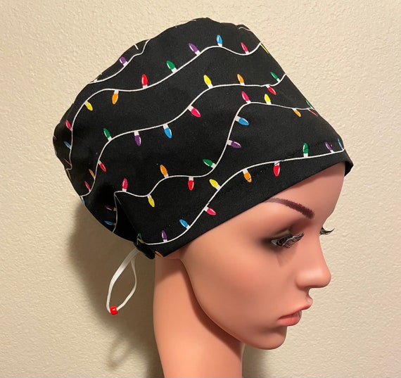 Women's Surgical Cap, Scrub Hat, Chemo Cap,  Christmas Lights