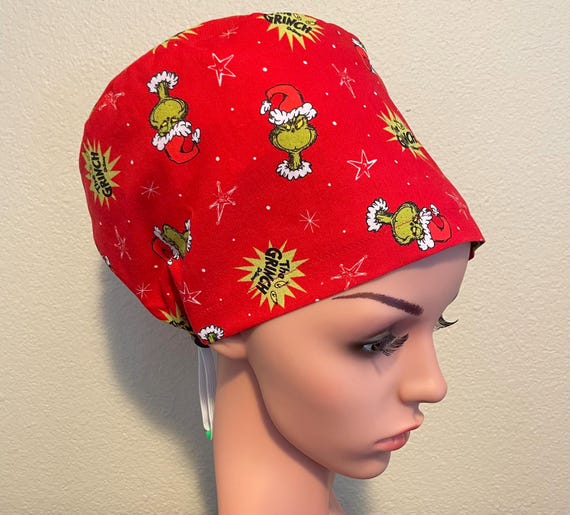 Women's Surgical Cap, Scrub Hat, Chemo Cap,  Grinchy