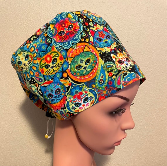 Women's Surgical Cap, Scrub Hat, Chemo Cap,  Celestial Cats