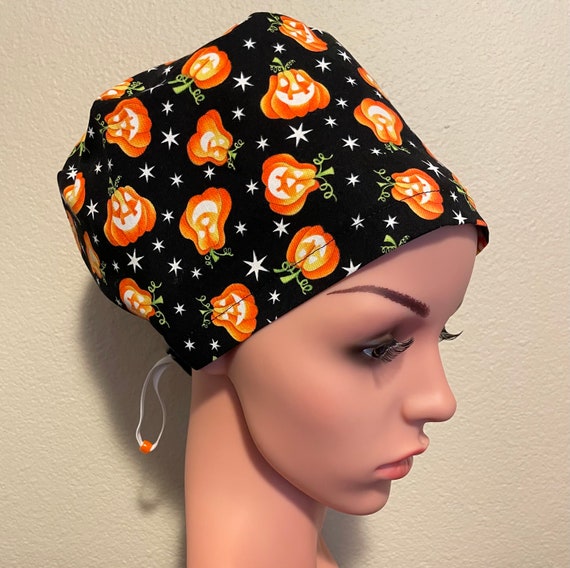 Women's Surgical Cap, Scrub Hat, Chemo Cap, Jack-O-Lantern