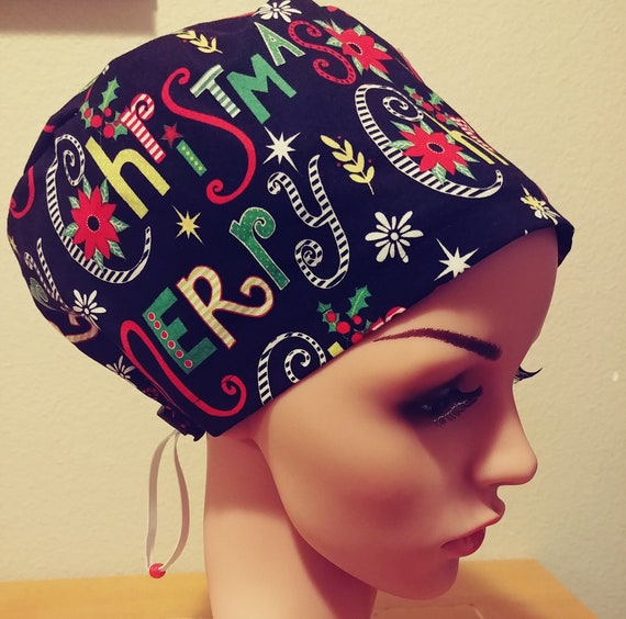 Women's Surgical Cap, Scrub Hat, Chemo Cap, Merry Christmas